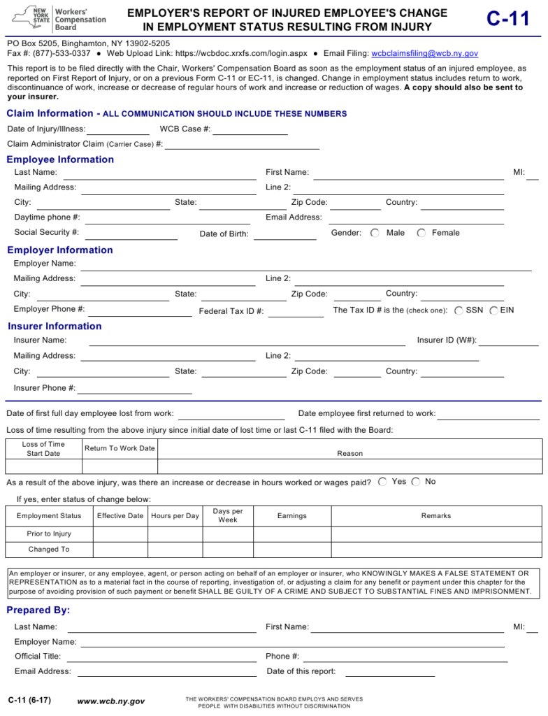 Form C 11 Download Fillable PDF Or Fill Online Employer s Report Of 