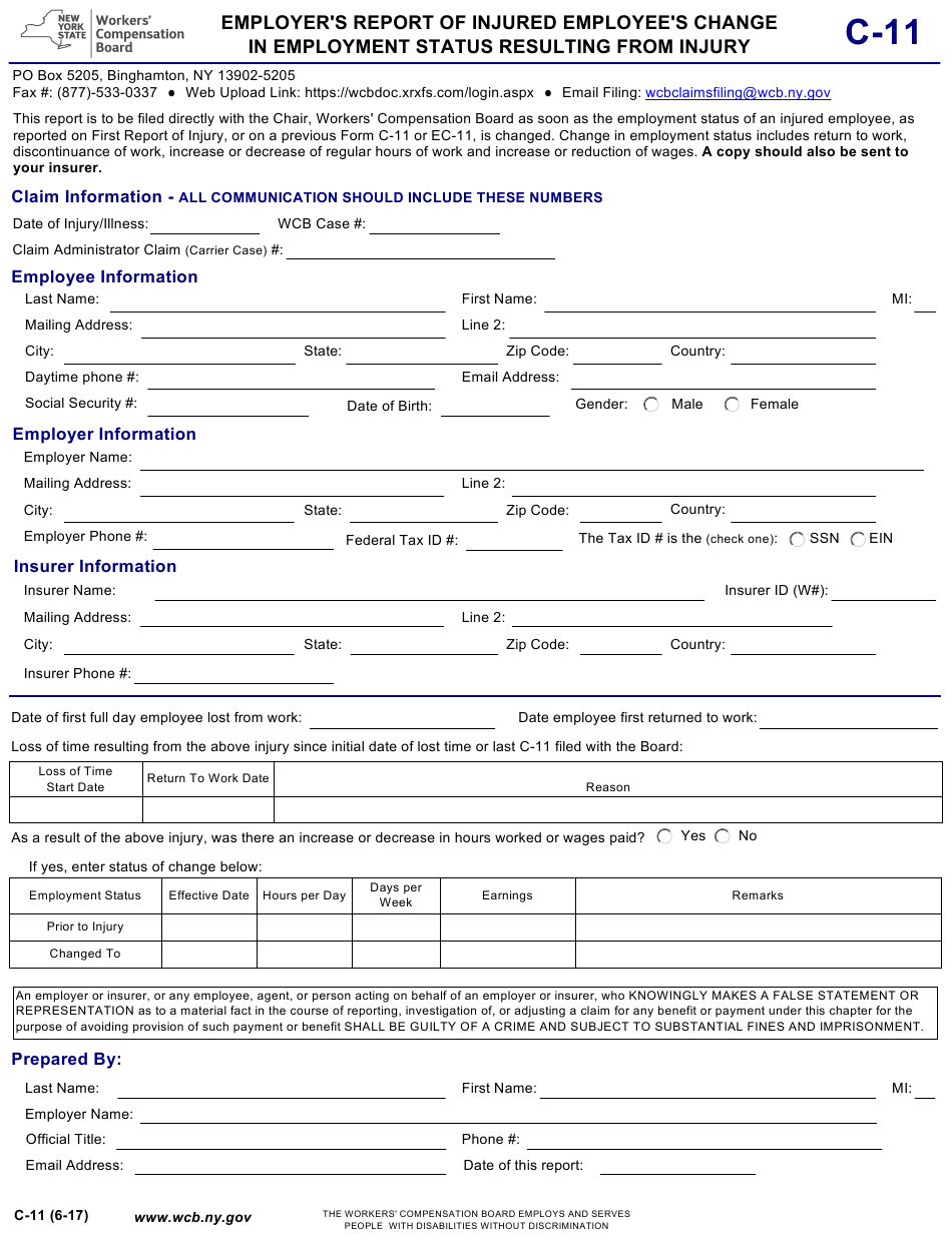 Form C 11 Download Fillable PDF Or Fill Online Employer s Report Of