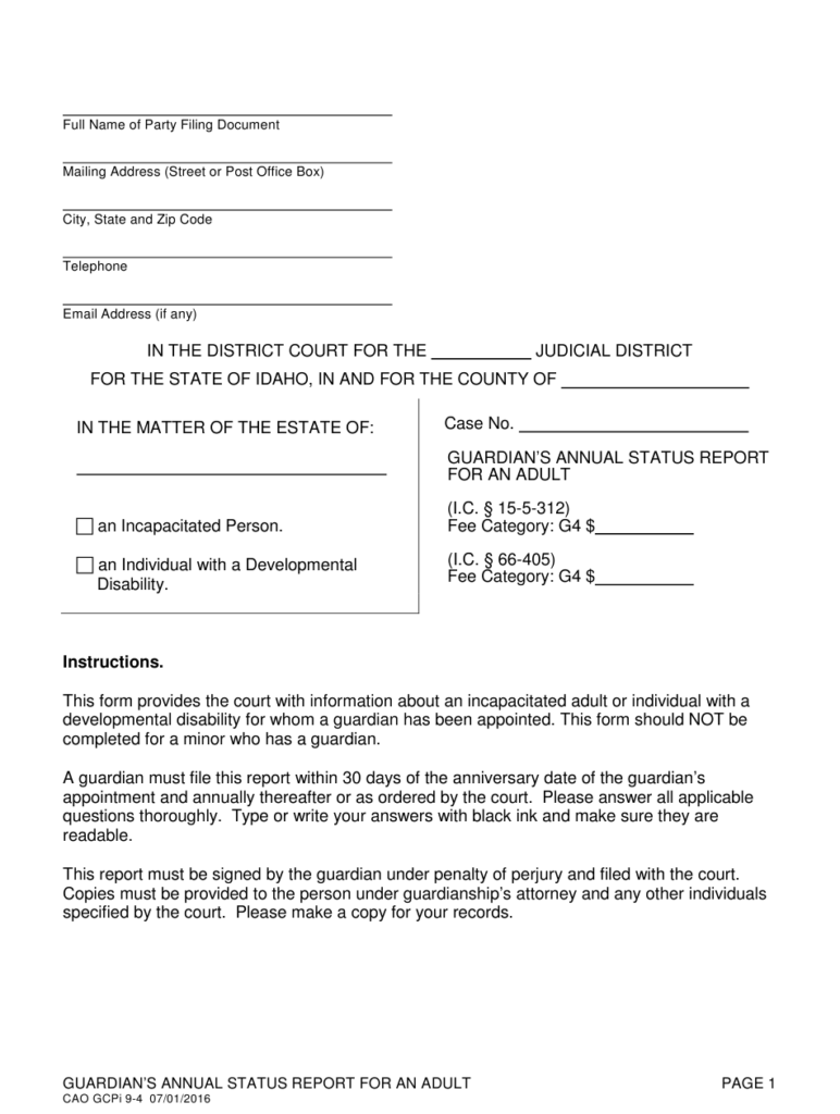 Form CAO GCPi9 4 Download Printable PDF Or Fill Online Guardian s 