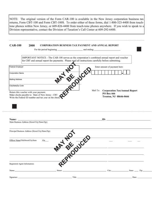 Form Car 100 Corporation Business Tax Payment And Annual Report 