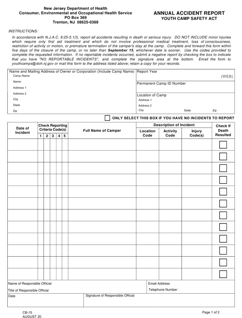 Form CB 15 Download Fillable PDF Or Fill Online Annual Accident Report 
