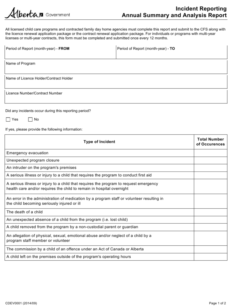 Form CDEV0001 Download Fillable PDF Or Fill Online Incident Reporting 