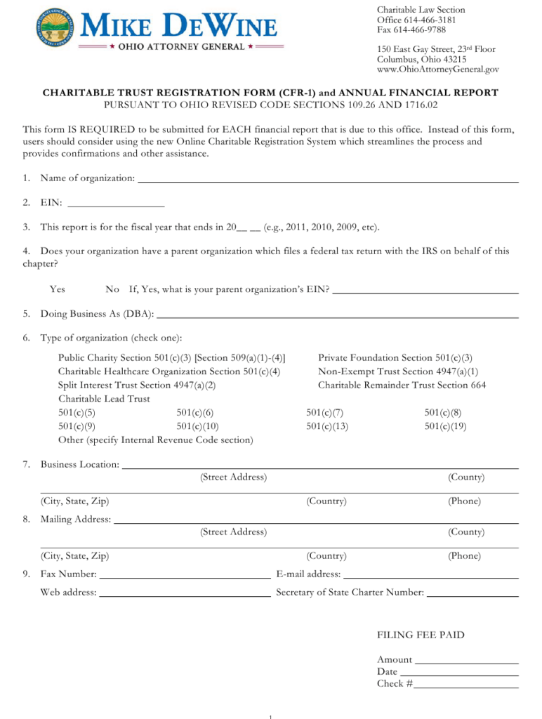 Form CFR 1 Download Printable PDF Or Fill Online Charitable Trust 