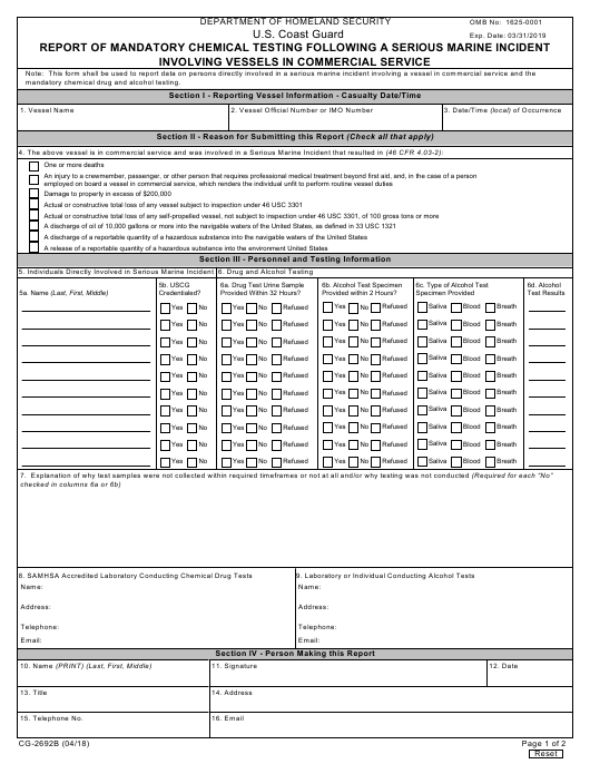 Form CG 2692B Download Fillable PDF Or Fill Online Report Of Mandatory 