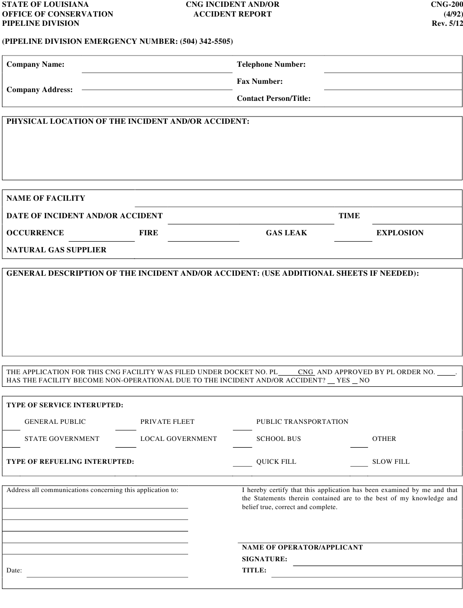 Form CNG 200 Download Printable PDF Or Fill Online Cng Incident And Or 
