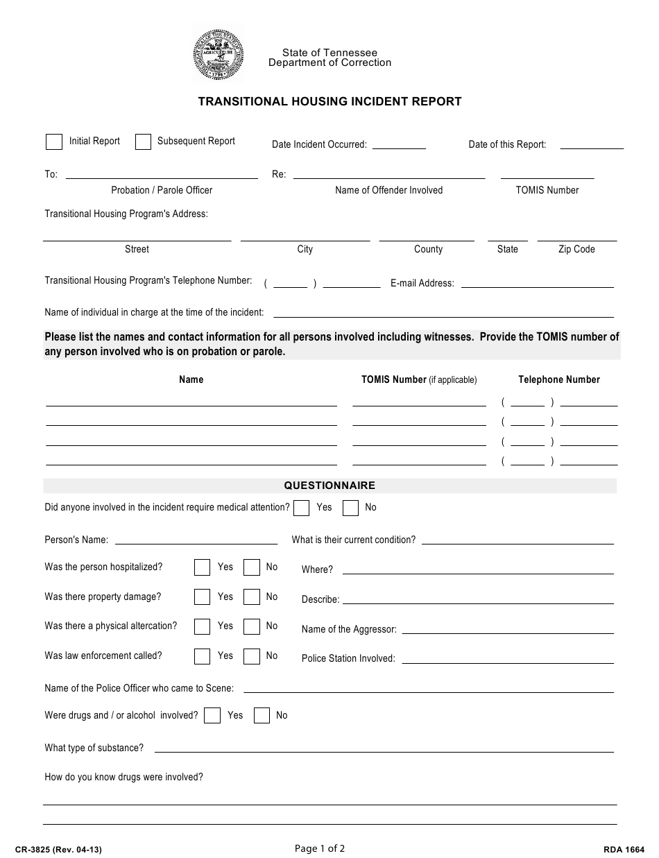 Form CR 3825 Download Fillable PDF Or Fill Online Transitional Housing