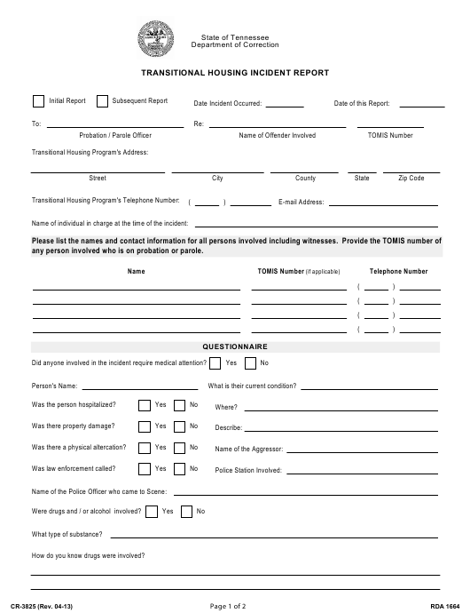 Form CR 3825 Download Fillable PDF Or Fill Online Transitional Housing 