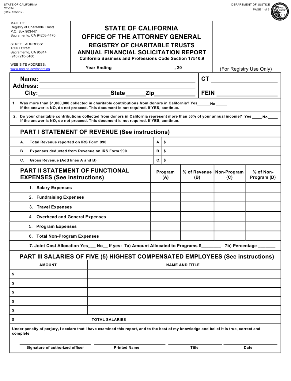 Form CT 694 Download Fillable PDF Or Fill Online Annual Financial 