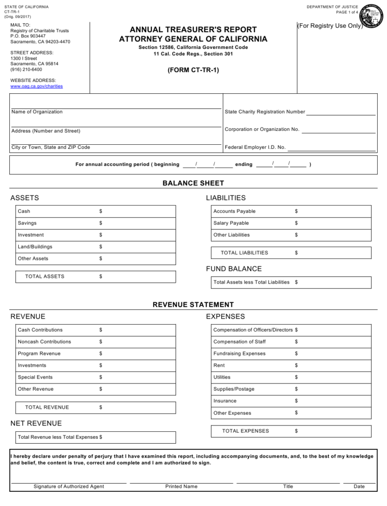 Form CT TR 1 Download Fillable PDF Or Fill Online Annual Treasurer s 