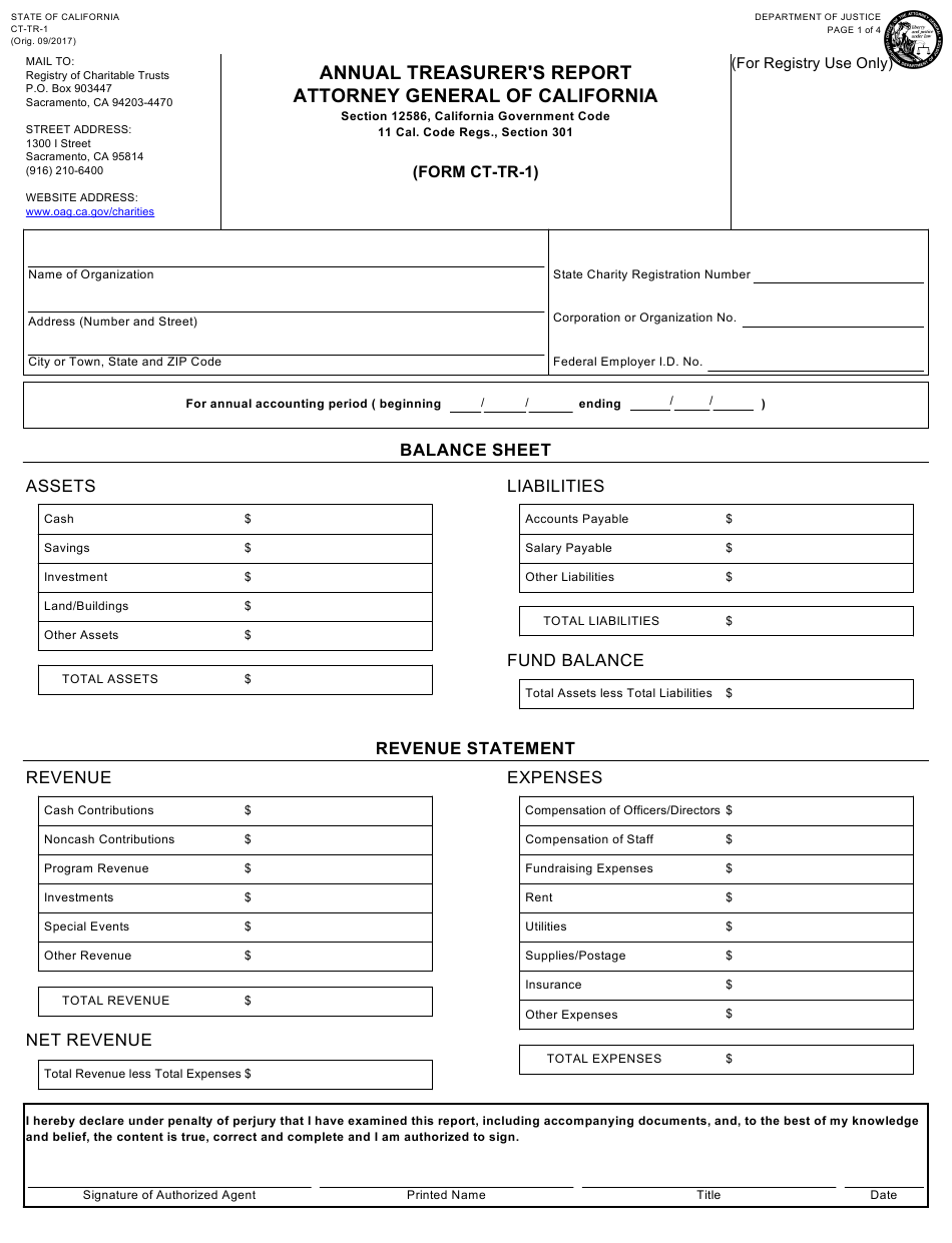 Form CT TR 1 Download Fillable PDF Or Fill Online Annual Treasurer s 