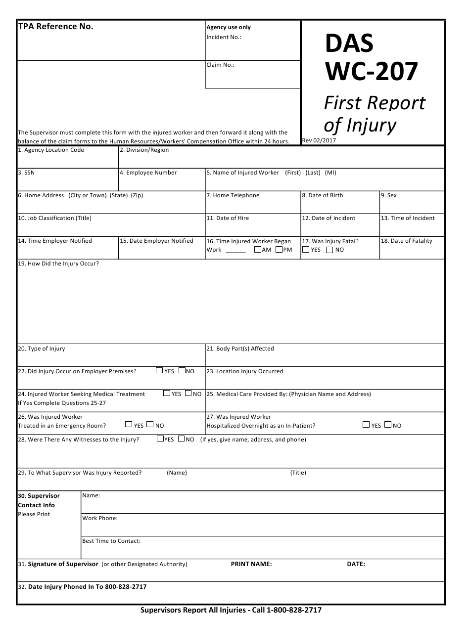 Form DAS WC 207 Download Fillable PDF Or Fill Online First Report Of