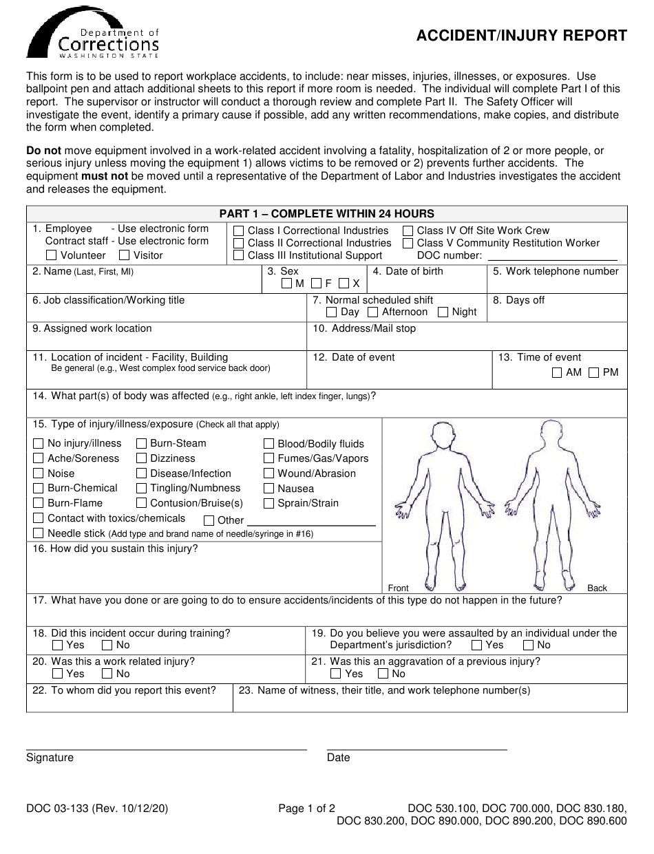 Form DOC03 133 Download Printable PDF Or Fill Online Accident Injury 