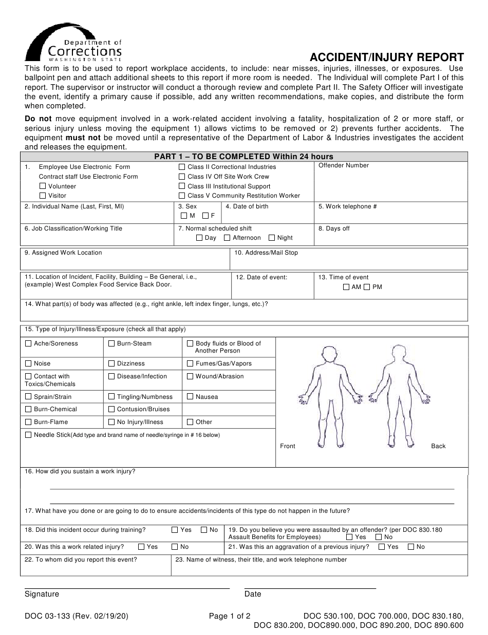 Form DOC03 133 Download Printable PDF Or Fill Online Accident Injury