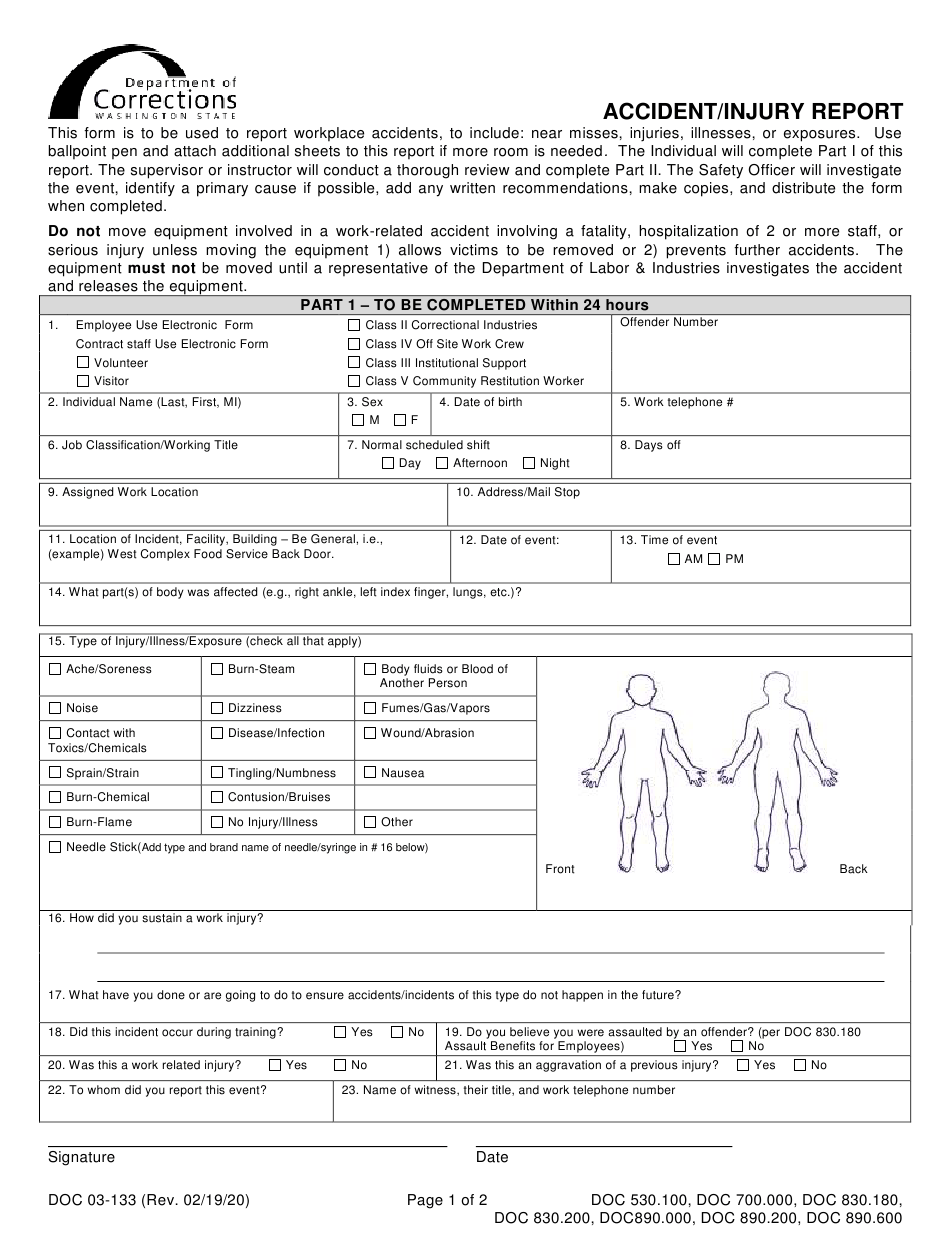 Form DOC03 133 Download Printable PDF Or Fill Online Accident Injury 