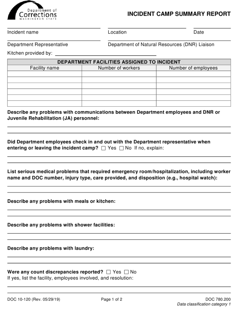 Form DOC10 120 Download Printable PDF Or Fill Online Incident Camp 