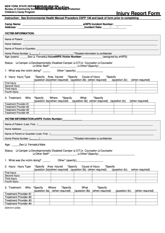 Form Doh 61h Multiple Victim Injury Report Form New York State