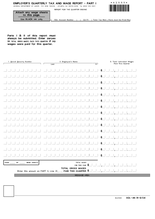 Form Dol 4n Employer S Quarterly Tax And Wage Report Form Printable 