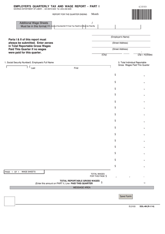 Form Dol 4n Employer S Quarterly Tax And Wage Report Georgia 