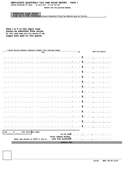 Form Dol 4n Employer S Quarterly Tax And Wage Report Georgia