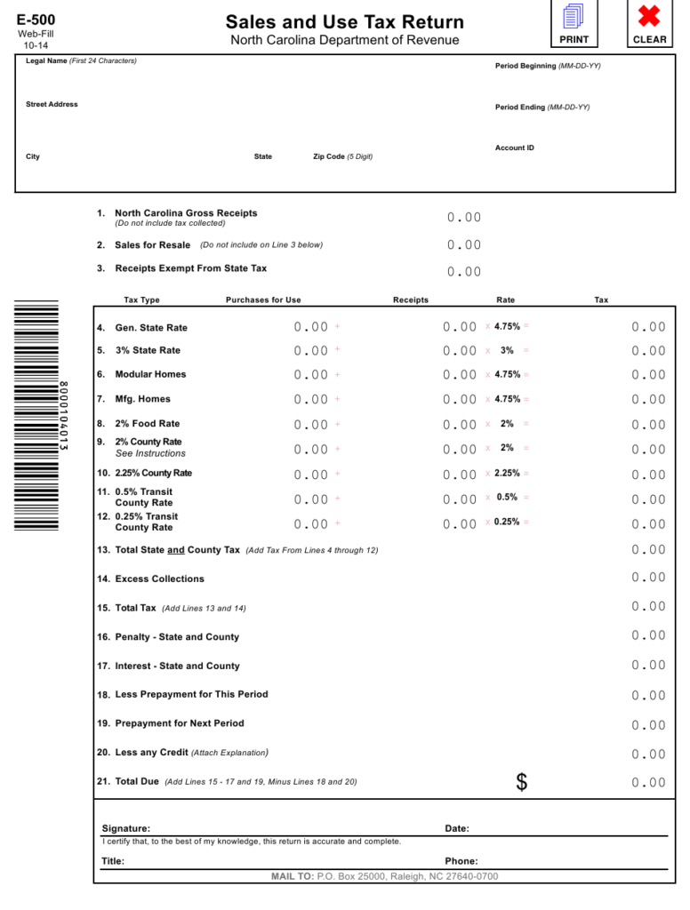 Form E 500 Download Fillable PDF Or Fill Online Sales And Use Tax 