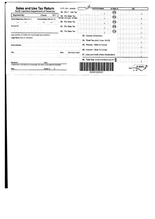 Form E 500a Sales And Use Tax Return North Carolina Department Of 