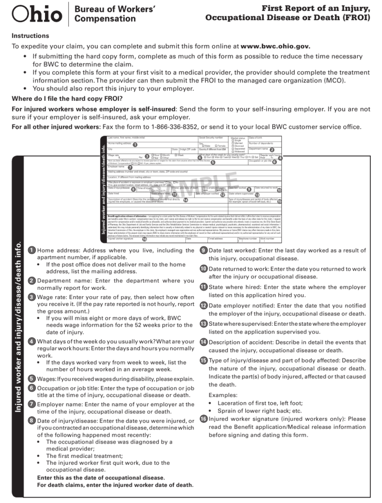 Form FROI 1 BWC 1101 Download Printable PDF Or Fill Online First 