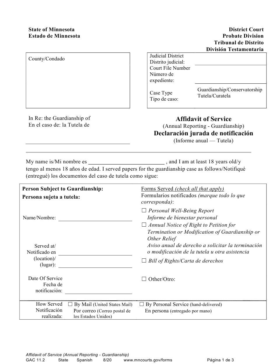 Form GAC11 2 Download Printable PDF Or Fill Online Affidavit Of Service 