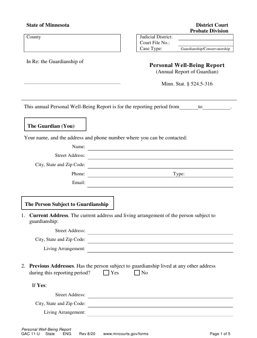 Form GAC11 U Download Printable PDF Or Fill Online Personal Well Being 