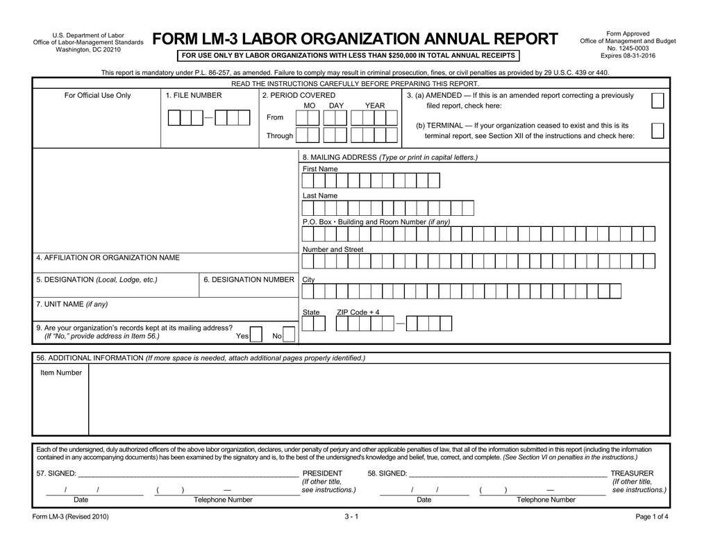 Form Lm 3 Labor Organization Annual Report
