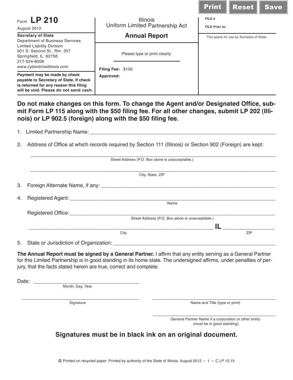 Form LP210 Download Fillable PDF Or Fill Online Annual Report Illinois