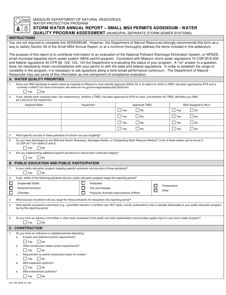 Form MO780 2049 Download Fillable PDF Or Fill Online Stormwater Annual 