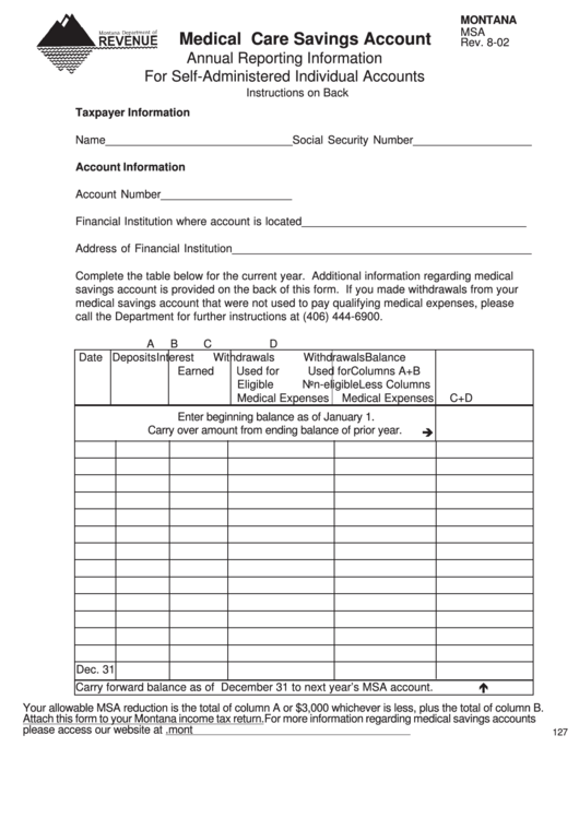 Form Msa Annual Reporting Information For Self Administered 