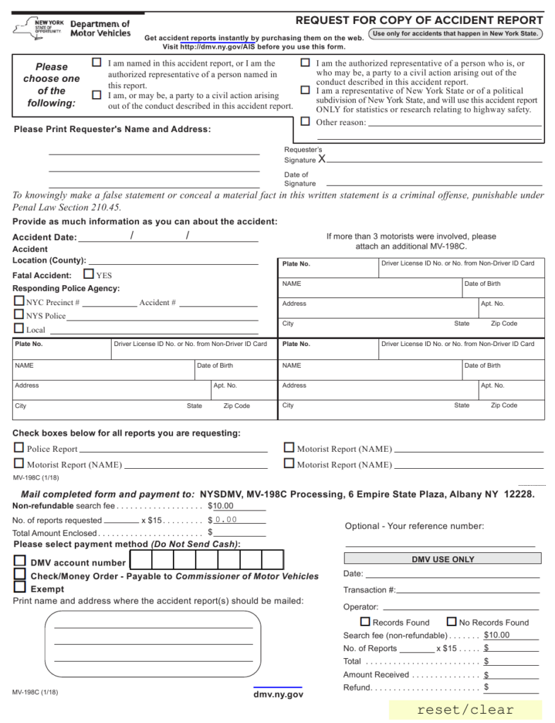 Form MV 198C Download Fillable PDF Or Fill Online Request For Copy Of 