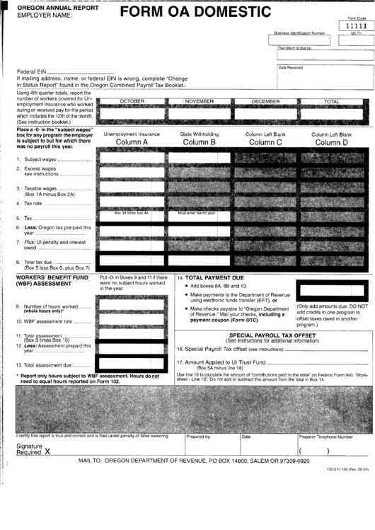 Form Oa Domestic Form 132 Domestic Unemployment Insurance Employee 