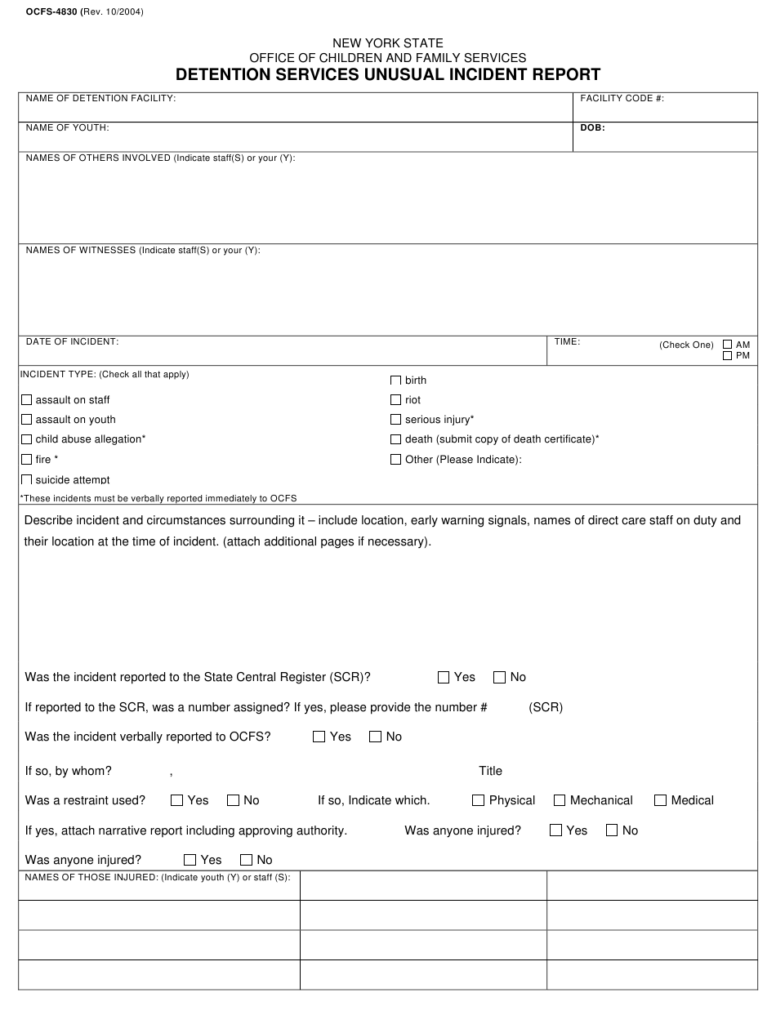 Form OCFS 4830 Download Printable PDF Or Fill Online Detention Services 