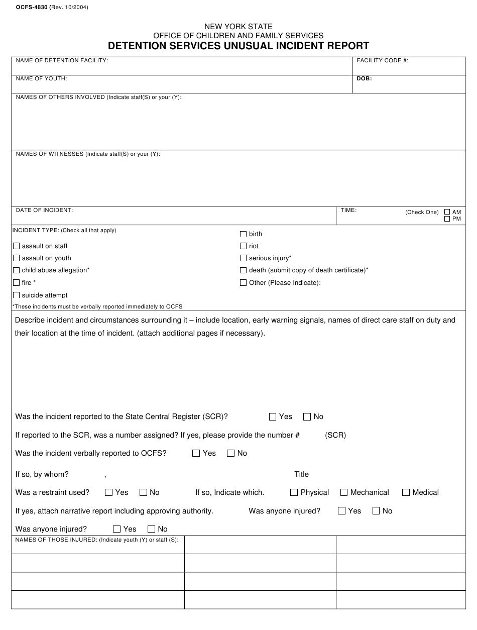 Form OCFS 4830 Download Printable PDF Or Fill Online Detention Services