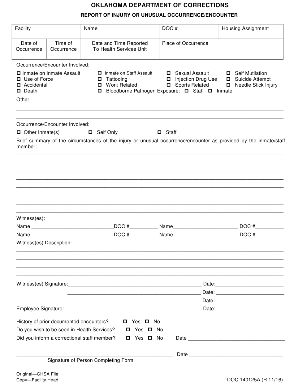 Form OP 140125A Download Printable PDF Or Fill Online Report Of Injury 