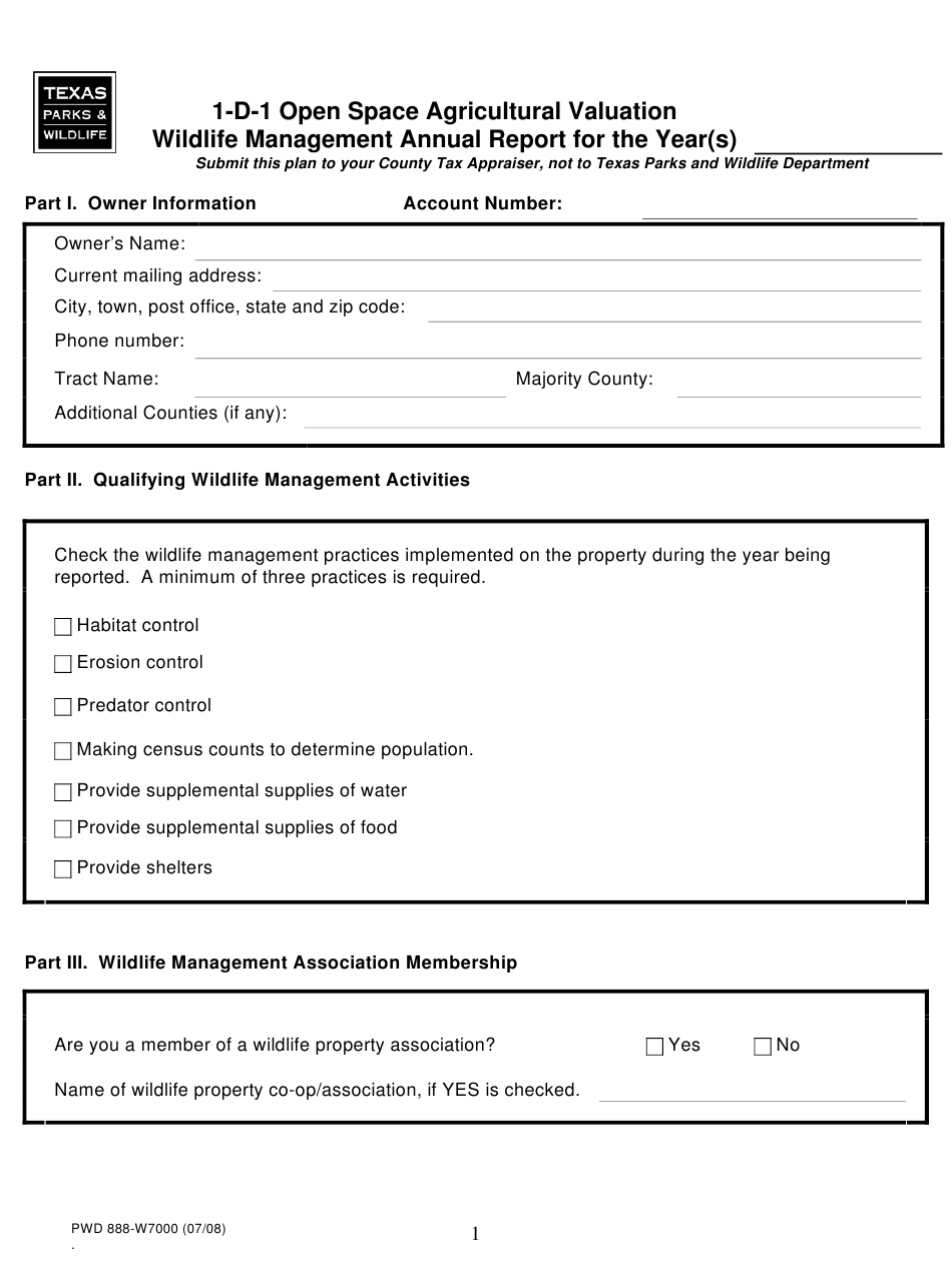 Form PWD888 W7000 Download Printable PDF Or Fill Online 1 d 1 Open