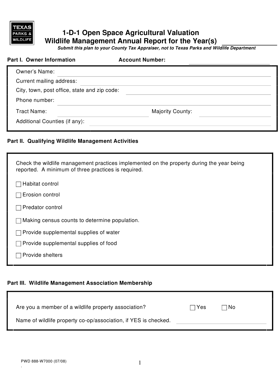 Form PWD888 W7000 Download Printable PDF Or Fill Online 1 d 1 Open 