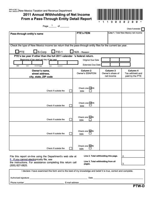 Form Rpd 41367 11 Annual Withholding Of Net Income From A Pass 