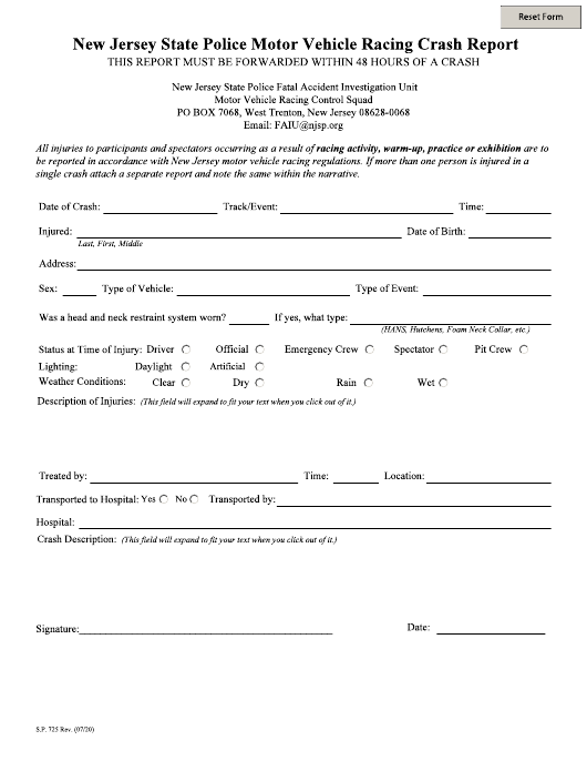 Form S P 725 Download Fillable PDF Or Fill Online New Jersey State