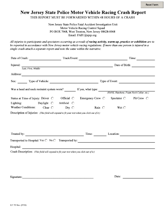 Form S P 725 Download Fillable PDF Or Fill Online New Jersey State 