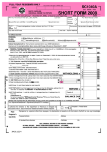 Form Sc1040a Individual Income Tax Return Short Form 2008