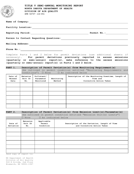 Form SFN52737 Download Printable PDF Or Fill Online Title V Semi annual 