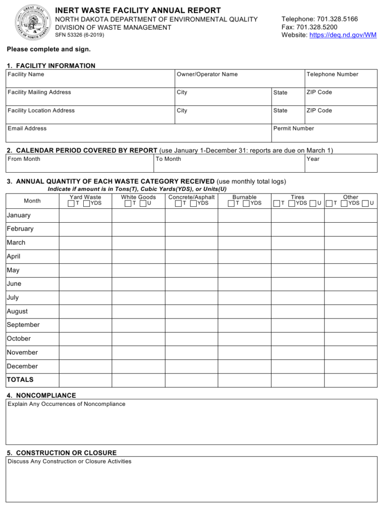Form SFN53326 Download Fillable PDF Or Fill Online Inert Waste Facility 