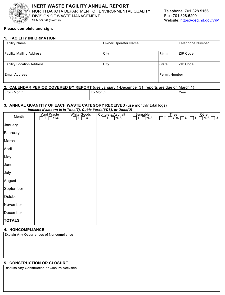 Form SFN53326 Download Fillable PDF Or Fill Online Inert Waste Facility 