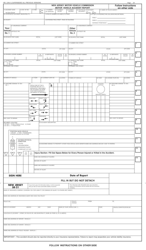 Form SR 1 Download Fillable PDF Or Fill Online Motor Vehicle Accident 