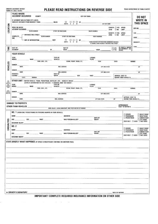Form St 2 Driver Accident Report Form Texas Department Of Public 