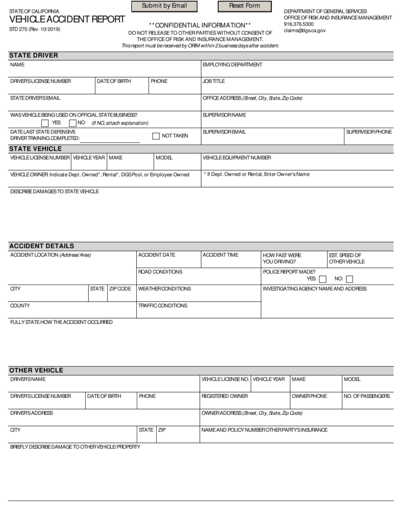 Form STD270 Download Fillable PDF Or Fill Online Vehicle Accident 
