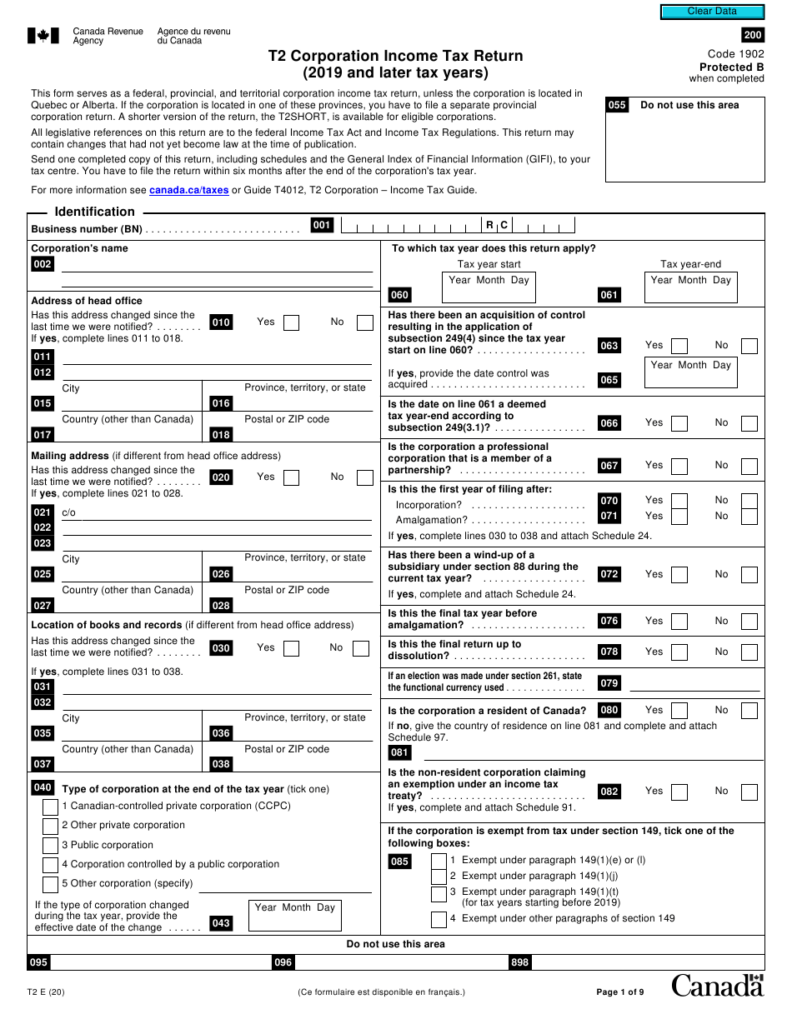 Form T2 Download Fillable PDF Or Fill Online Corporation Income Tax 